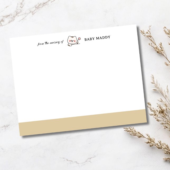 Convites Beige Cute Cat Nursery Stationery Note Card (Criador carregado)