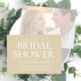 Convites Beige de Casamento com Tipografia de Chá de panela