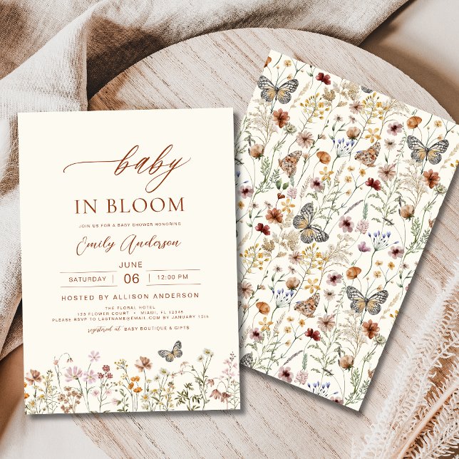 Convites Beige de Flor Selvagem em Beige de Chá de fraldas  (Criador carregado)