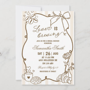 Convites Beige Doodle Manuscrito Champanhe O Amor Está Cozi