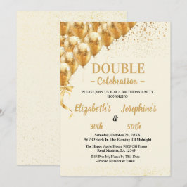 Convites Beige Dourado Balões com brilho Dual Birthday Soir