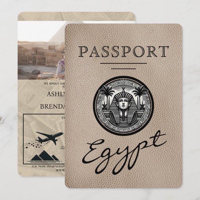 Convites Beige Egypt Passport Wedding Invitation (Frente/Verso)