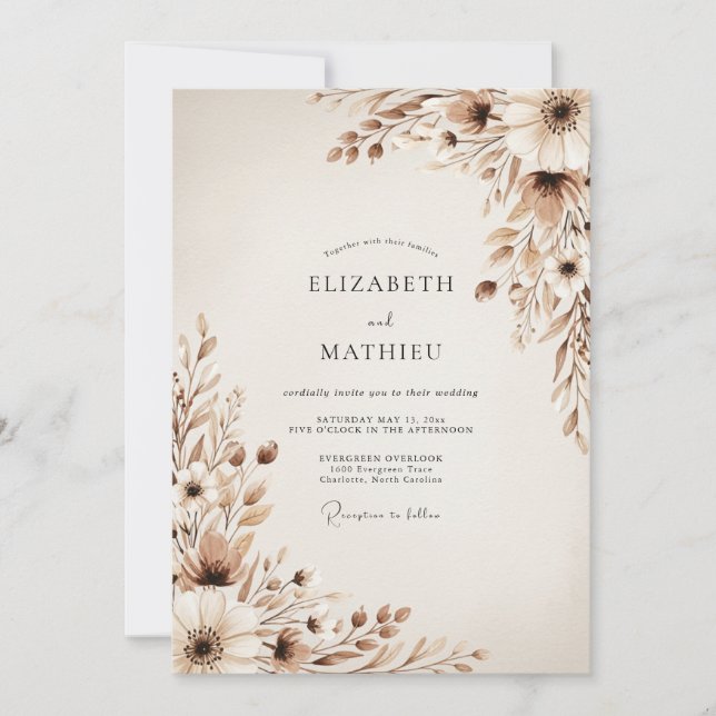 Convites Beige Ethereal Botanical Wedding (Frente)