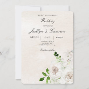 Convites Beige Floral de Casamento Branco e Verde