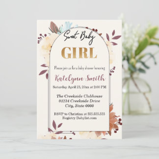 Convites Beige Floral elegante chá de fraldas de bebê