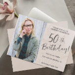 Convites Beige Floral Foto 50th Birthday<br><div class="desc">Personalize facilmente a foto e os detalhes sobre esses 50º Convites de festas de aniversários minimalistas bonito.</div>