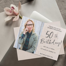 Convites Beige Floral Foto 50th Birthday