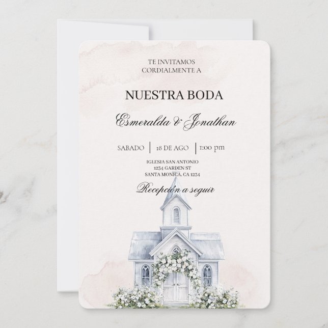 Convites Beige Floral Spanish church Wedding Invitation (Frente)