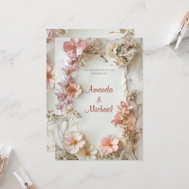 Convites Beige Floral Wedding (Frente/Verso In Situ)