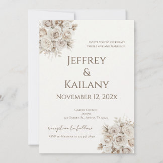 Convites Beige Flowers Wedding