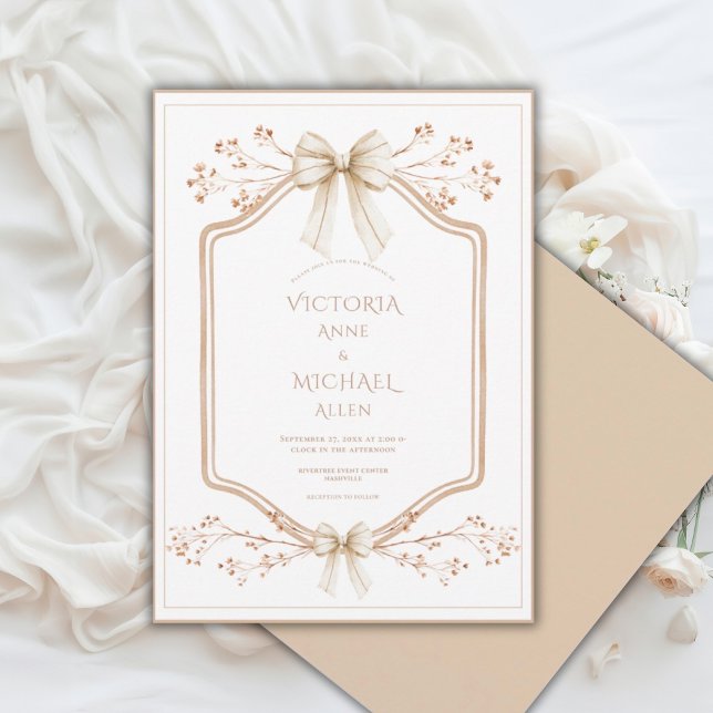Convites Beige Frame Floral Elegant Wedding Invitation (Criador carregado)