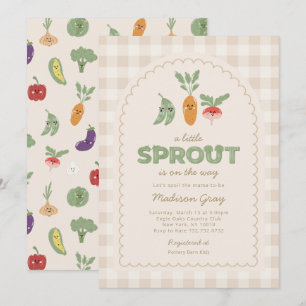 Convites Beige Gingham Little Sprout no Caminho Chá de fral