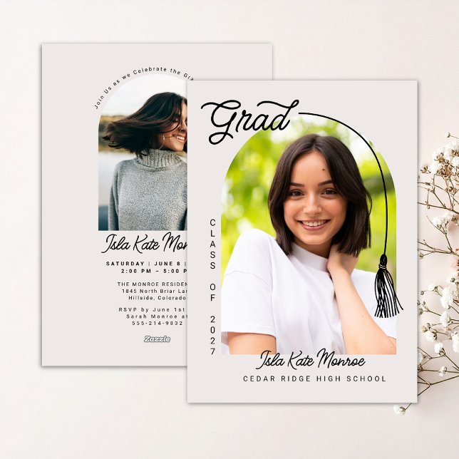 Convites Beige Grad Announcement and Invitation with Photo (Criador carregado)