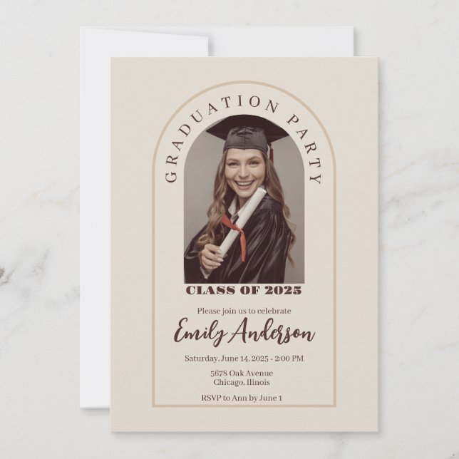 Convites Beige graduation card with photo (Frente)