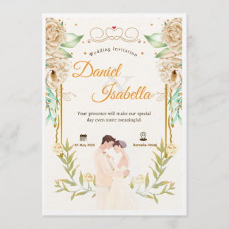 Convites Beige Green Floral Watercolor Wedding Invitation