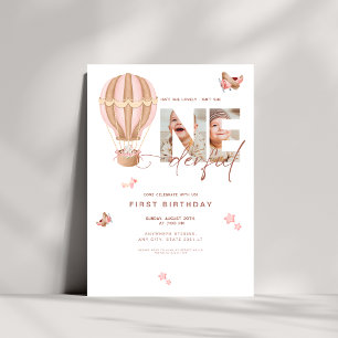 Convites Beige hot Air Ballon Oneince primeiro aniversario