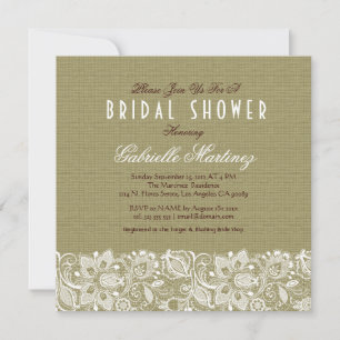 Convites Beige Linen Burlap & White Floral Lace Invite