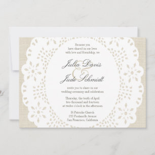 Convites Beige Linen & Lace Doilie :Convite