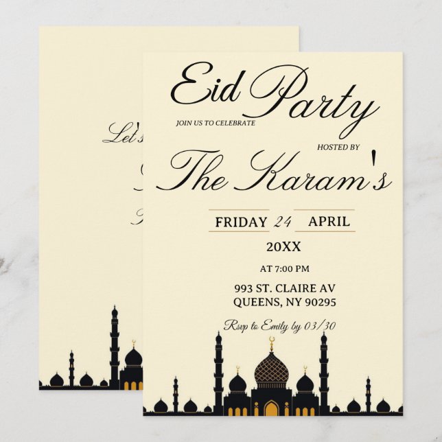 Convites Beige Minimalist  elegant Eid Party Invitation  (Frente/Verso)