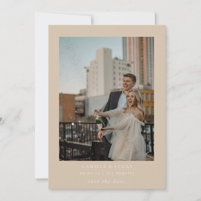Convites Beige Minimalist Elegant Photo Save the date (Imag (Frente)