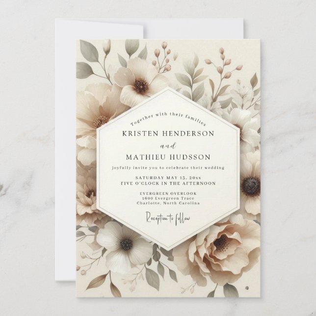 Convites Beige Muted Anemone Wedding (Frente)