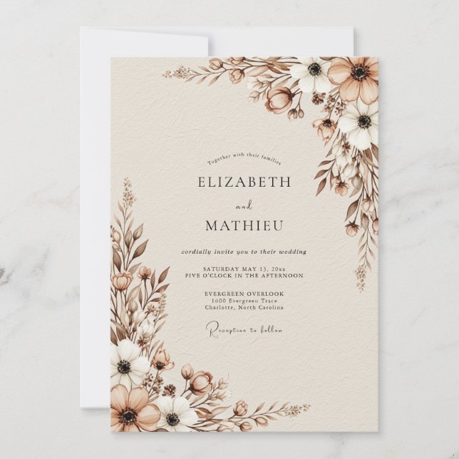 Convites Beige Muted Woodland Wedding (Frente)