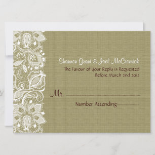 Convites Beige Natural Linen Burlap & White Floral Lace