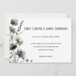 Convites Beige Neutral Floral Wedding