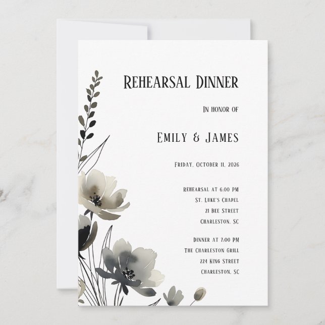 Convites Beige Neutral Floral Wedding (Frente)