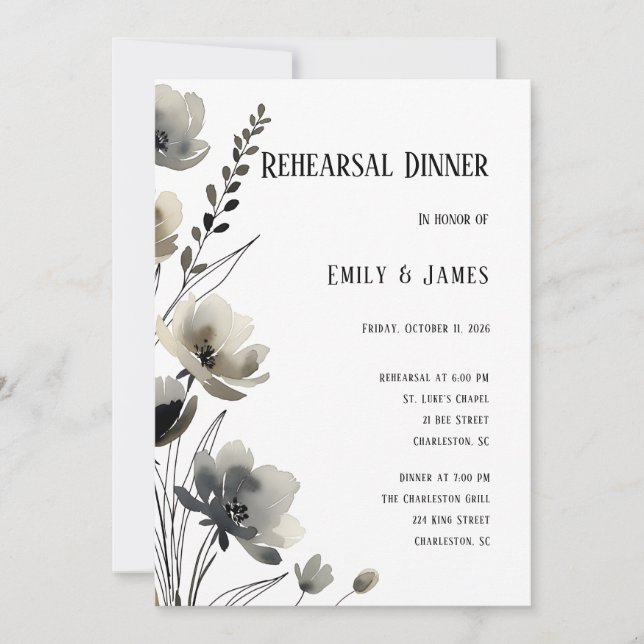 Convites Beige Neutral Floral Wedding (Frente)