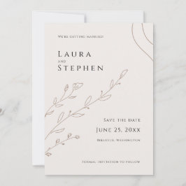 Convites Beige Neutro Moderno Botânico Salve a Data