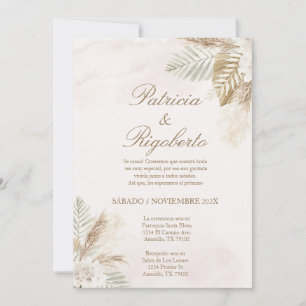 Convites Beige pampas Elegant Weditation em Espanhol
