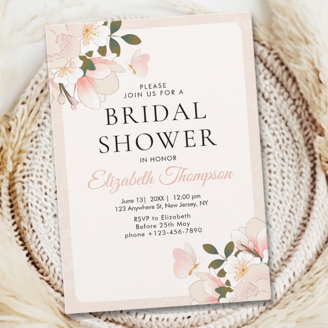 Convites Beige Pink Floral Pattern Bridal Shower (Criador carregado)