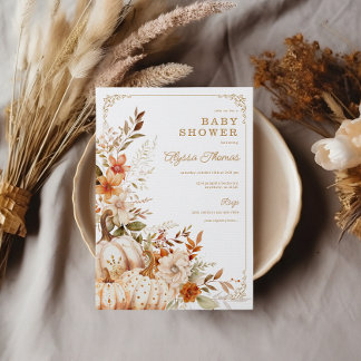 Convites Beige Pumpkin Gênero Chá de fraldas neutro