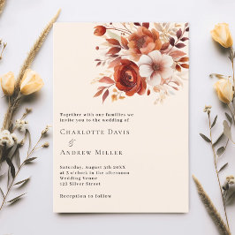 Convites Beige queimou laranja floral casamento