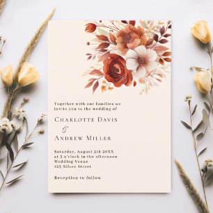Convites Beige queimou laranja floral casamento