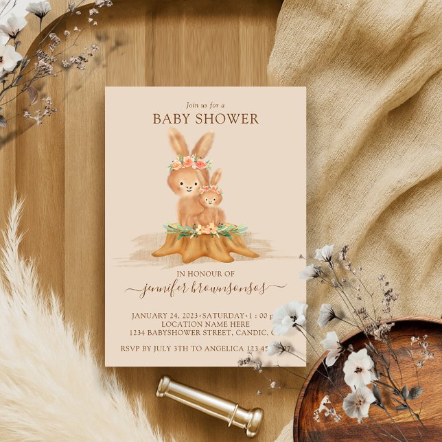 Convites Beige Rabbit Mamãe Bunny Baby (Criador carregado)