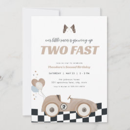 Convites Beige Race Car Two Fast Second Birthday Invite 