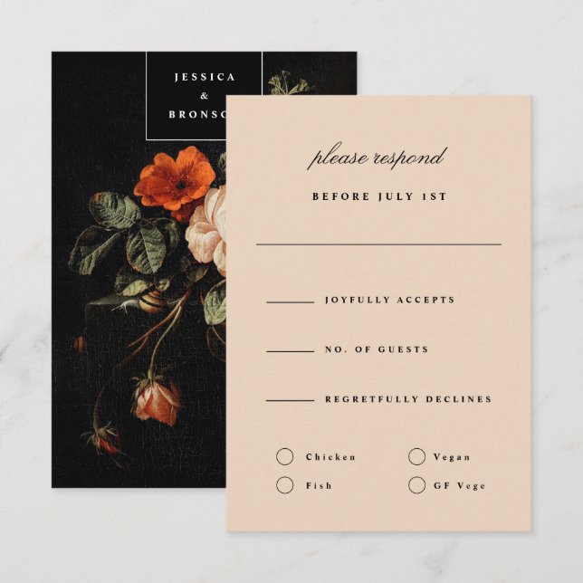 Convites Beige Romantic Floral Backer Mestrados Holandeses  (Frente/Verso)