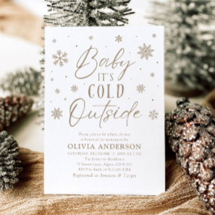 Convites Beige Snowflake Baby É frio fora do Chá de fraldas
