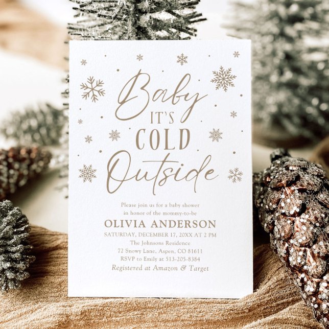 Convites Beige Snowflake Baby É frio fora do Chá de fraldas (Beige Snowflake Baby It's Cold Outside Baby Shower Invitation)
