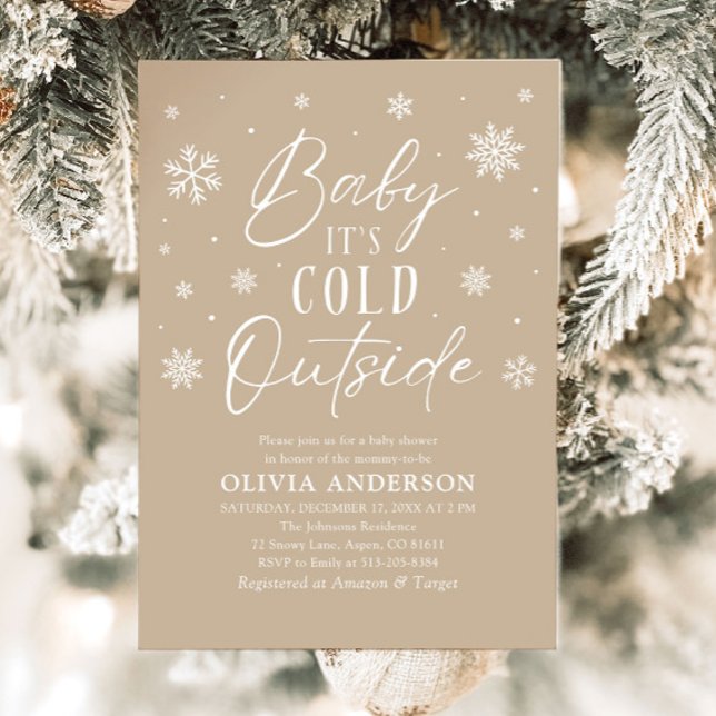 Convites Beige Snowflake Baby É frio fora do Chá de fraldas (Beige Snowflake Baby It's Cold Outside Baby Shower Invitation)