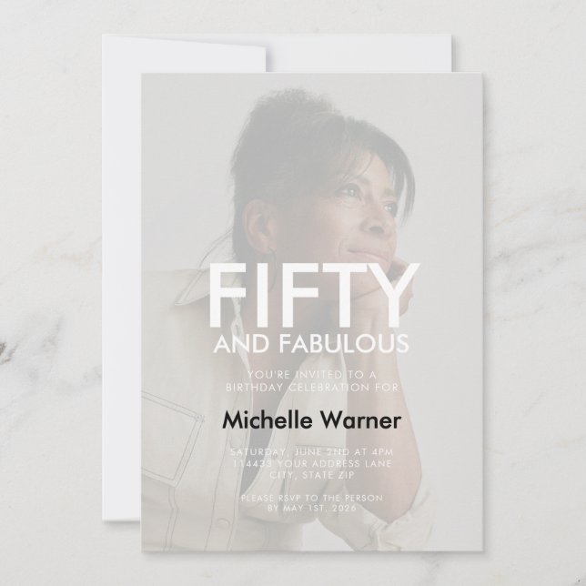 Convites Beige Tan Fifty and Fabulous 50th Birthday Photo (Frente)