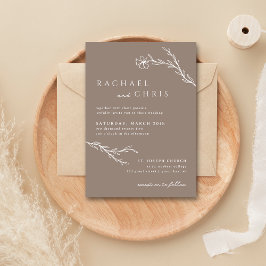Convites Beige Taupe Simples Botânica Floral Moderna
