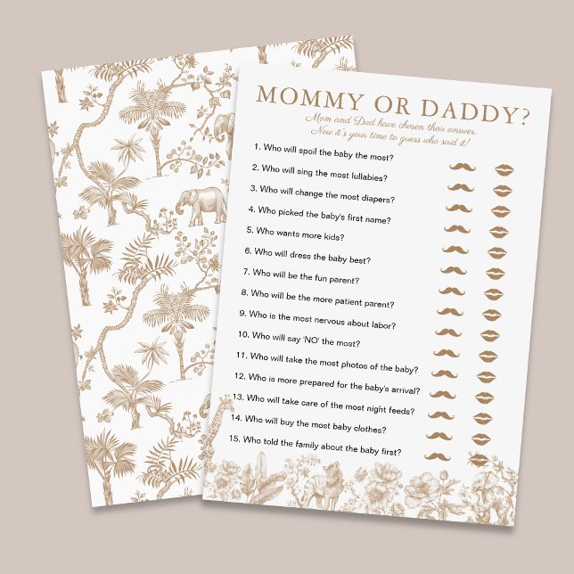 Convites Beige Toile Baby Shower Mommy or Daddy Game Card (Beige Toile Baby Shower Mommy or Daddy Game Card)