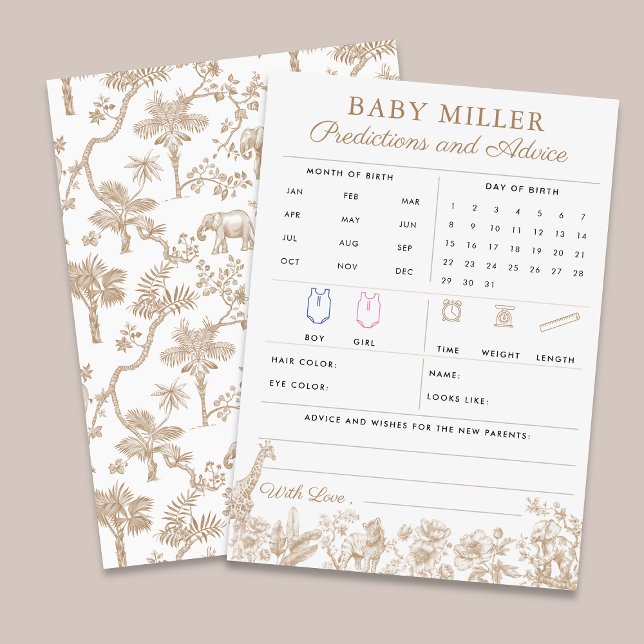 Convites Beige Toile Baby Shower Predictions Advice Card (Beige Toile Baby Shower Predictions Advice Card)