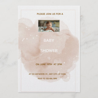 Convites Beige Watercolor Baby shower Invitation 