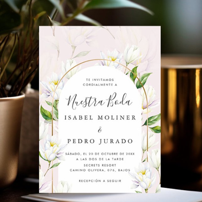 Convites Beige Watercolor Botanical Nuestra Boda Wedding (Criador carregado)