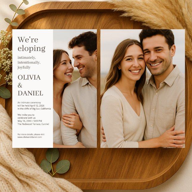 Convites Beige Wedding Elopement Minimal Photo  (Criador carregado)