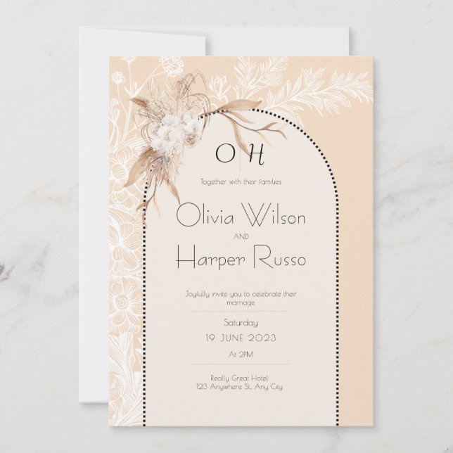 Convites beige wedding invitation  (Frente)
